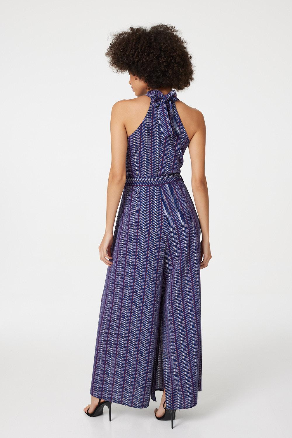 Blue | Geo Print Split Leg Jumpsuit