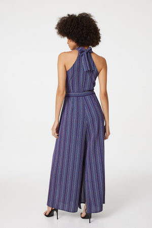 Blue | Geo Print Split Leg Jumpsuit