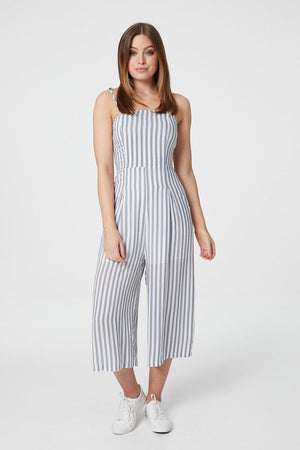 Navy | Striped Cropped Jumpsuit