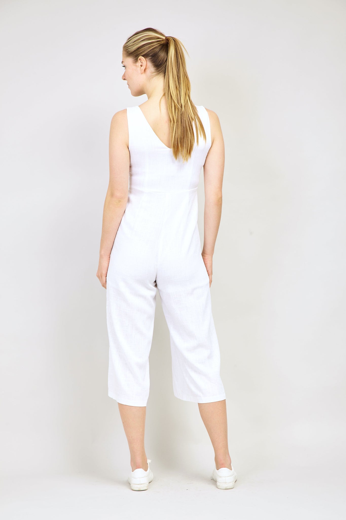 White | Button Front Jumpsuit