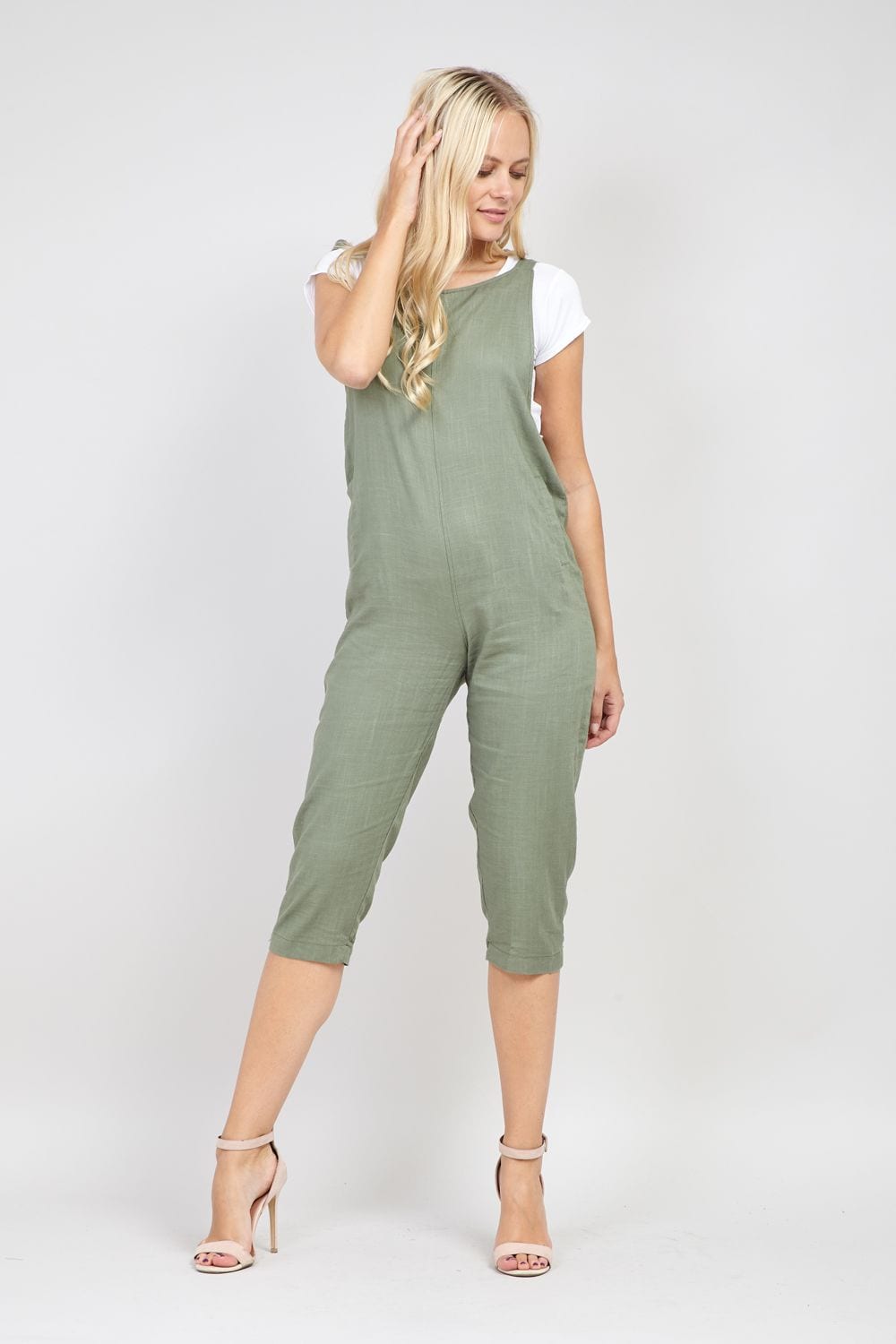 Green | Tie Shoulder Dungaree Jumpsuit