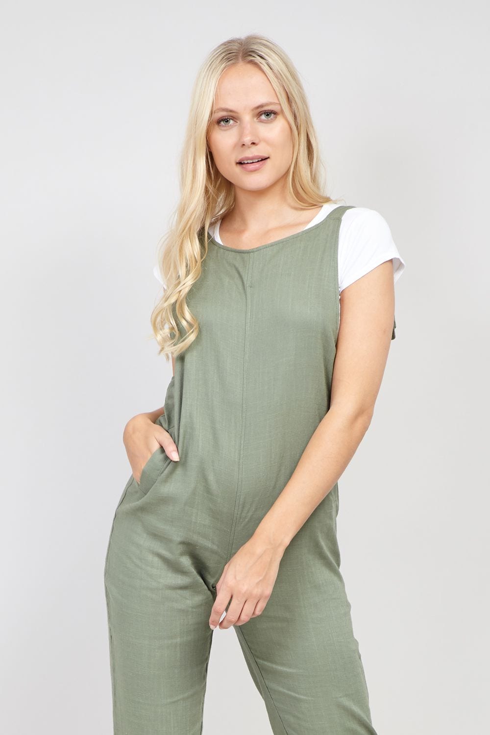Green | Tie Shoulder Dungaree Jumpsuit