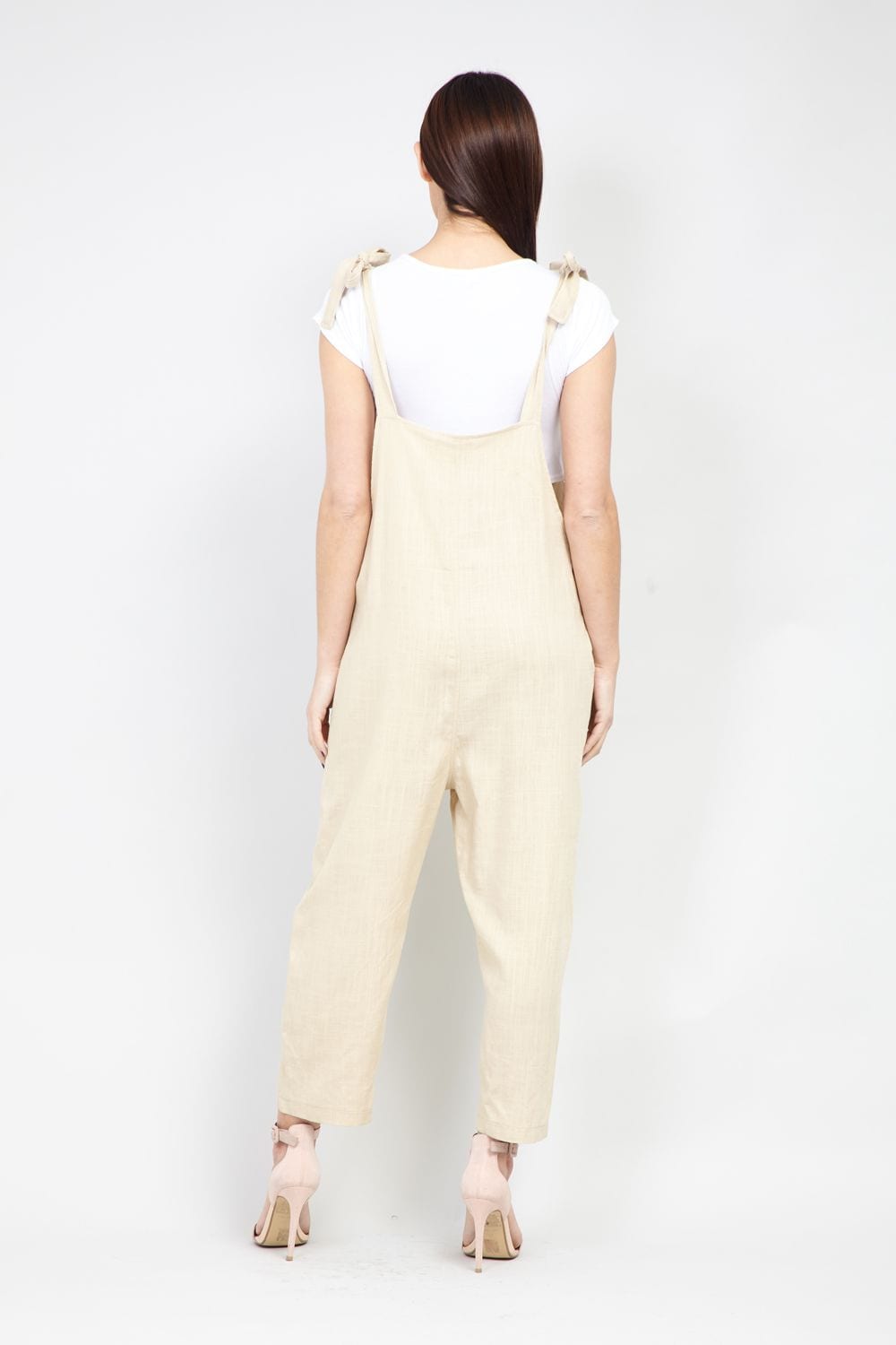 Beige | Tie Shoulder Dungaree Jumpsuit