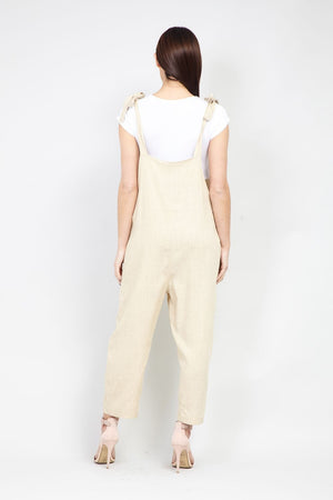 Beige | Tie Shoulder Dungaree Jumpsuit