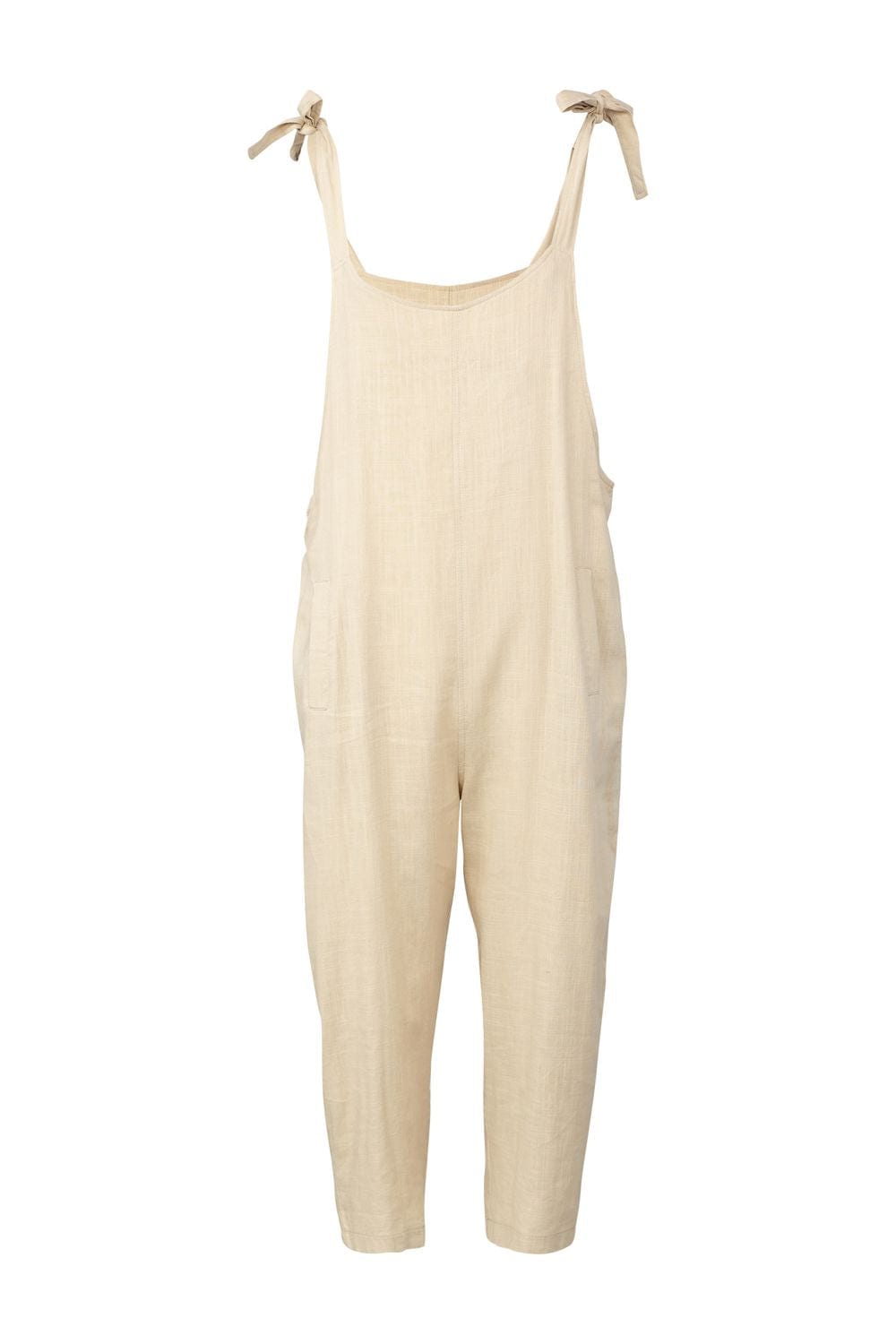 Beige | Tie Shoulder Dungaree Jumpsuit