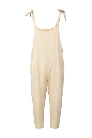 Beige | Tie Shoulder Dungaree Jumpsuit