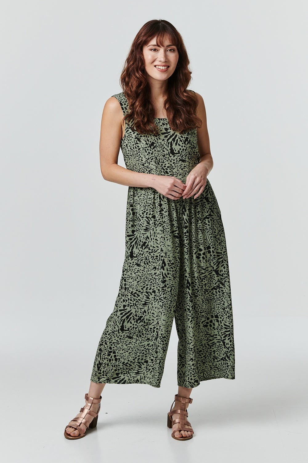Sage | Animal Print Sleeveless Jumpsuit