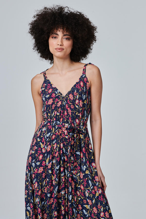 Navy | Floral Sleeveless Flared Jumpsuit