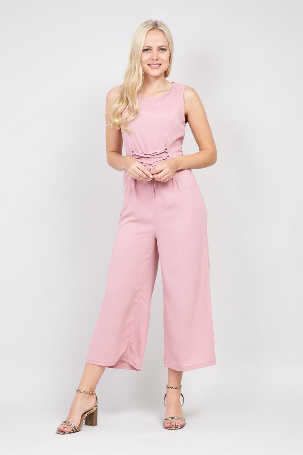 Pink | Lace Up Front Jumpsuit
