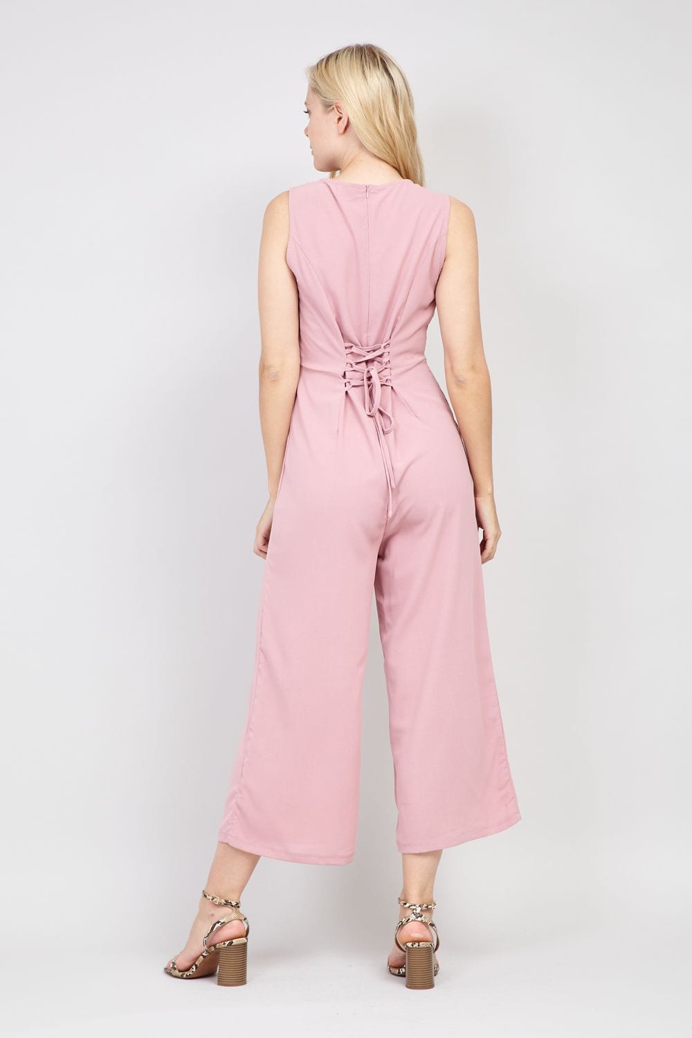 Pink | Lace Up Front Jumpsuit