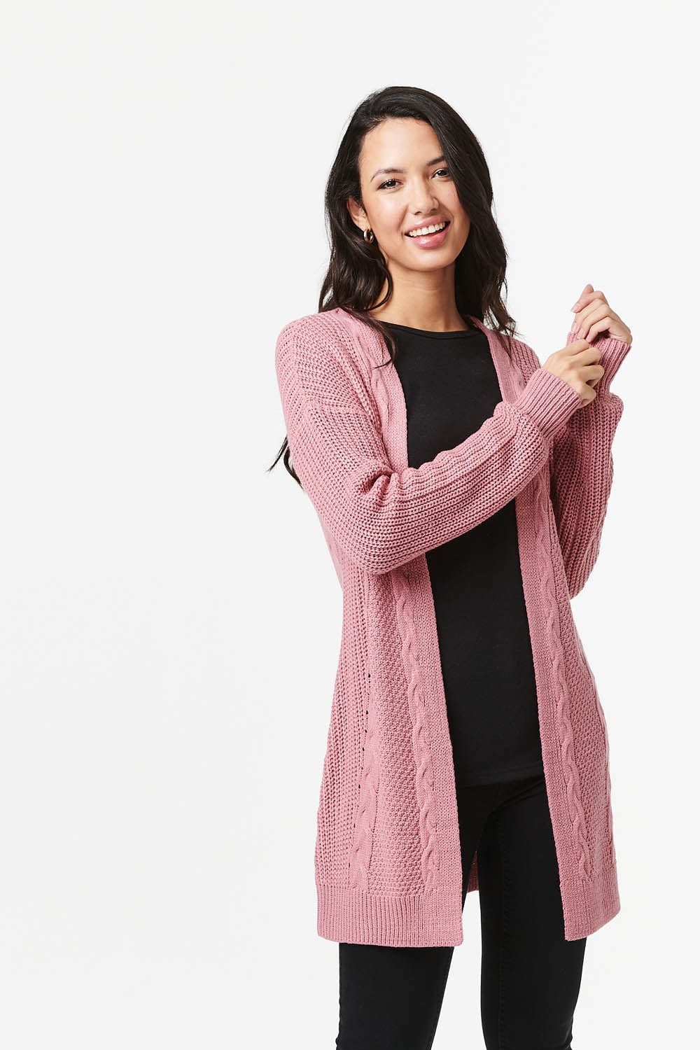 Pink | Cable Knit Longline Cardigan