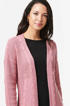 Pink | Cable Knit Longline Cardigan