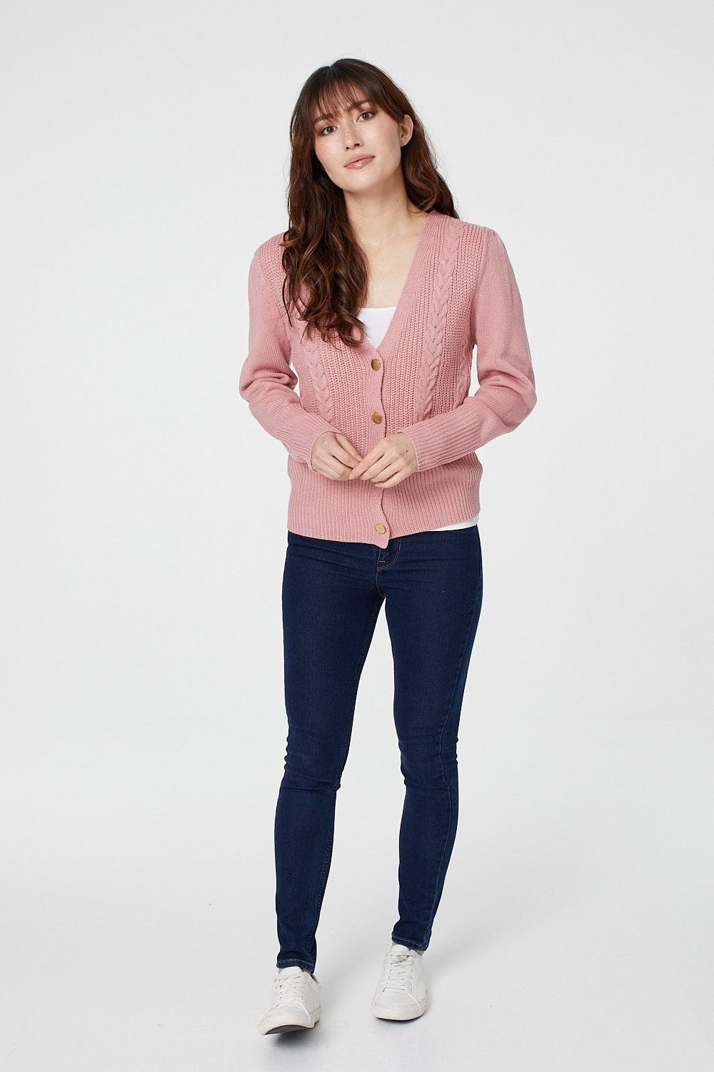 Dusky Pink | Button Front Cable Knit Cardigan