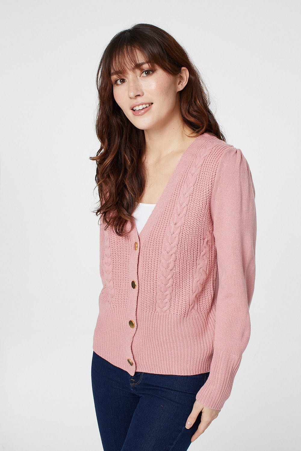 Dusky Pink | Button Front Cable Knit Cardigan