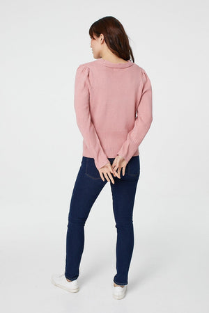 Dusky Pink | Button Front Cable Knit Cardigan