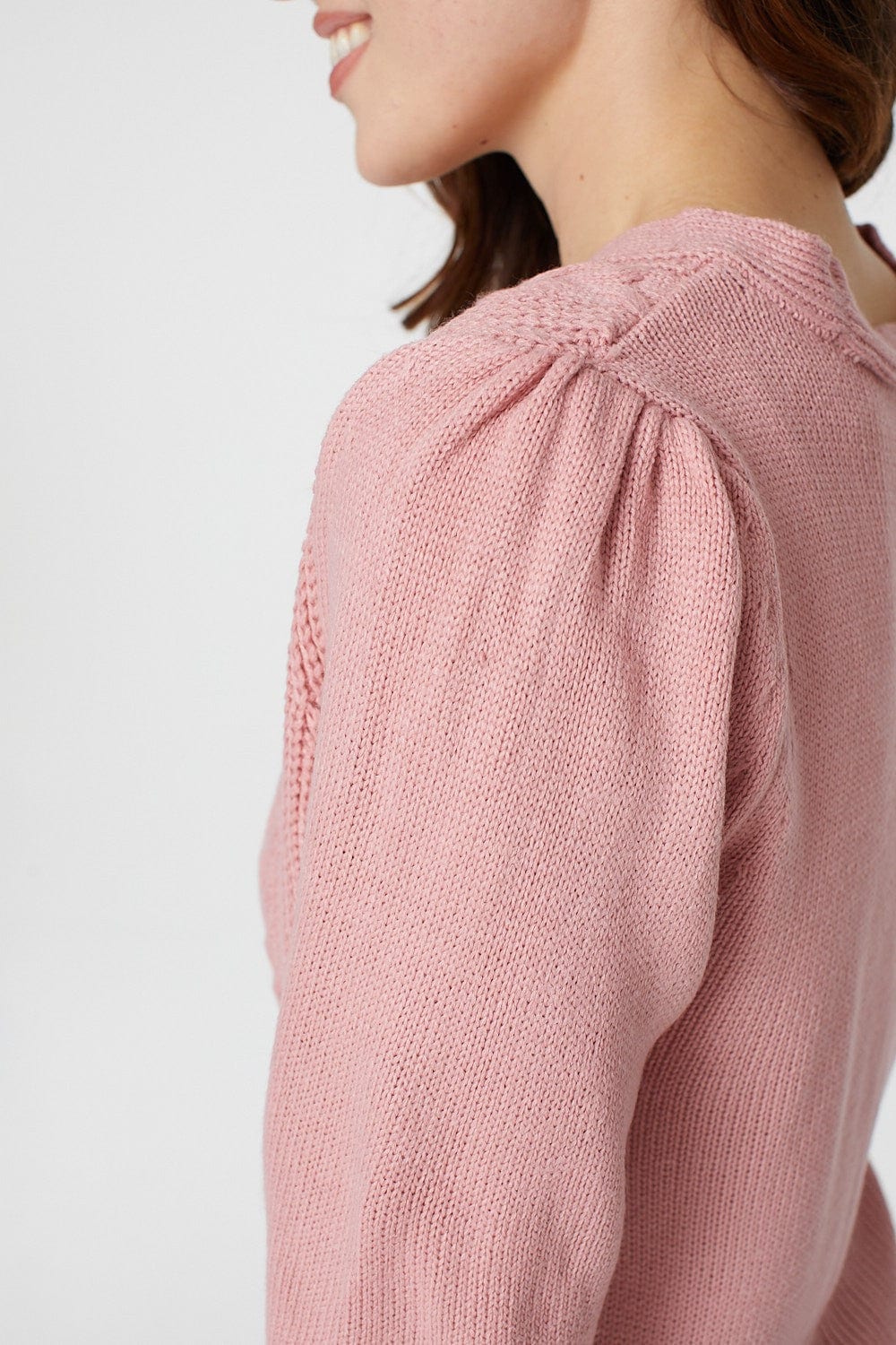 Dusky Pink | Button Front Cable Knit Cardigan