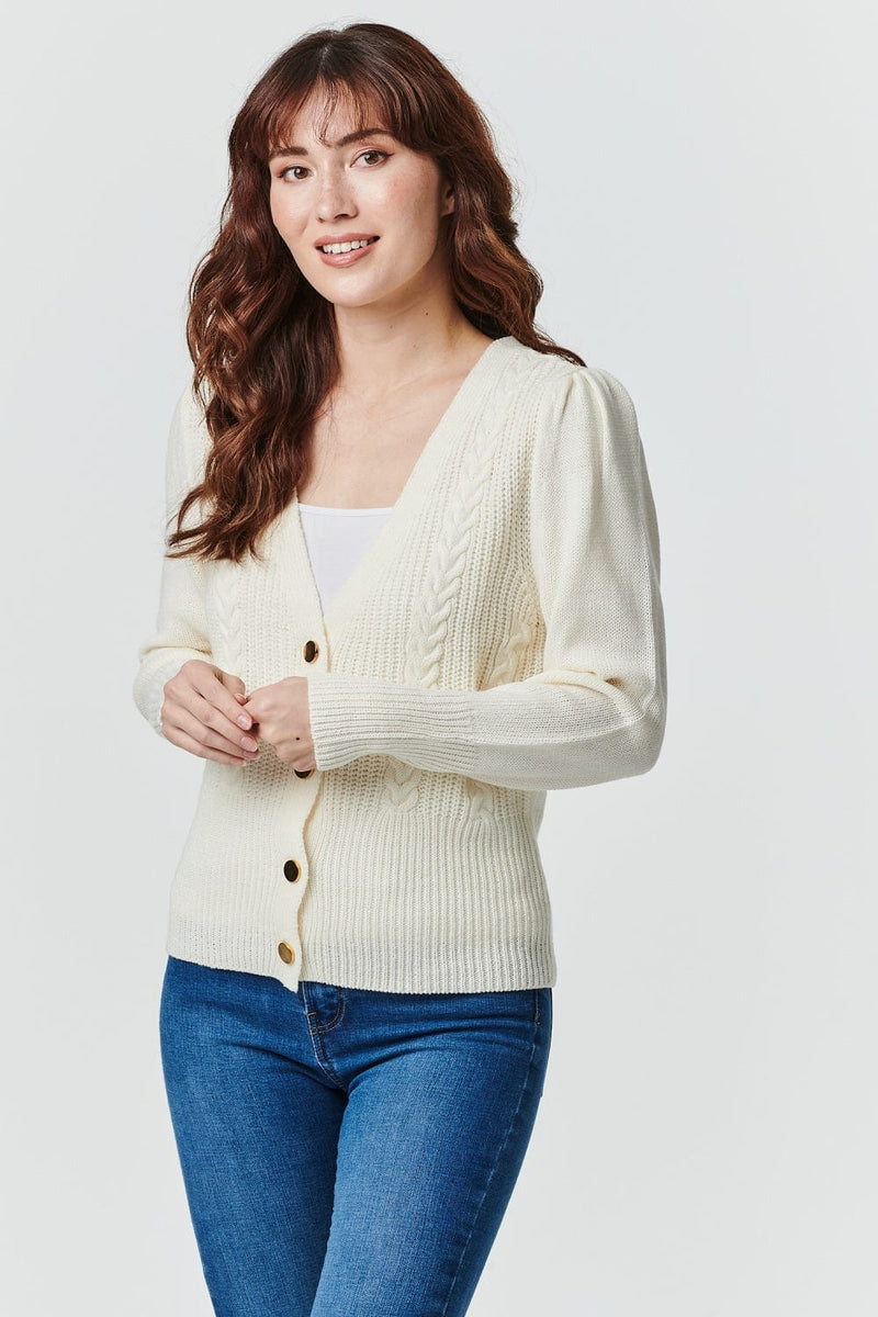Ivory | Button Front Cable Knit Cardigan