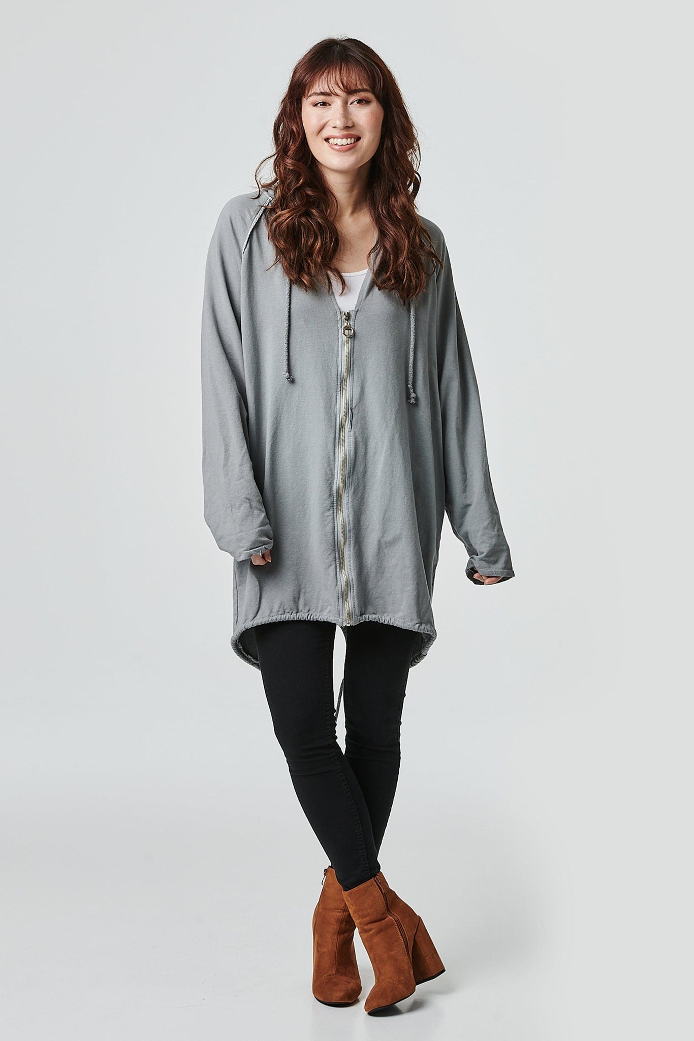Grey | Zip Front Oversized Hoodie