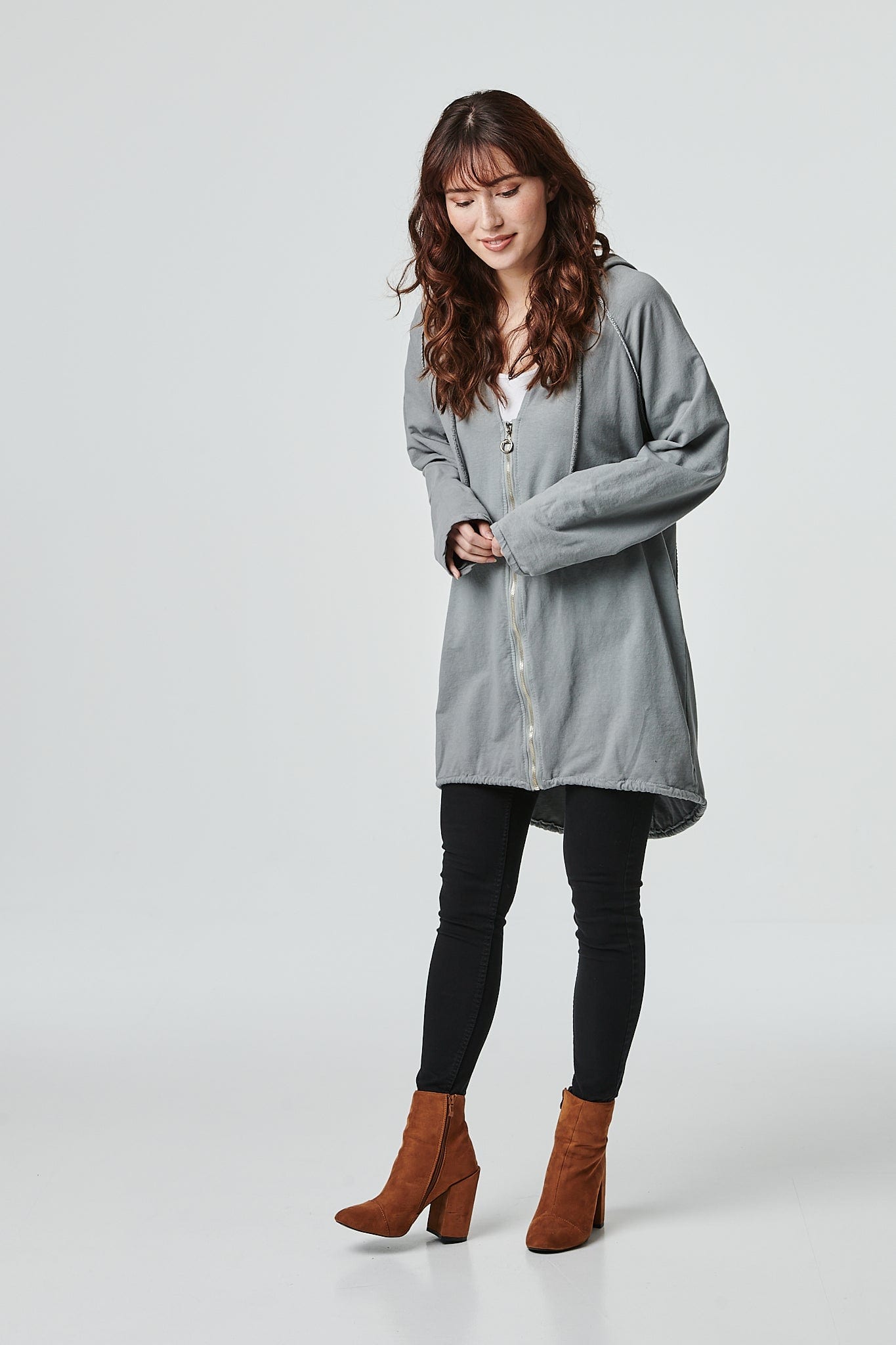 Grey | Zip Front Oversized Hoodie