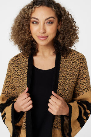 Tan | Striped Longline Fringed Cardigan