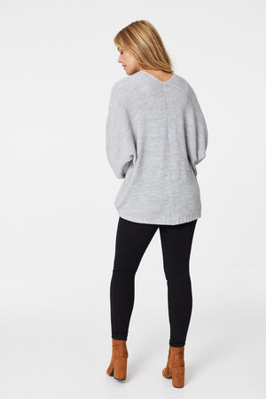 Grey | Open Front Knit Cardigan