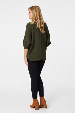Khaki | Open Front Knit Cardigan
