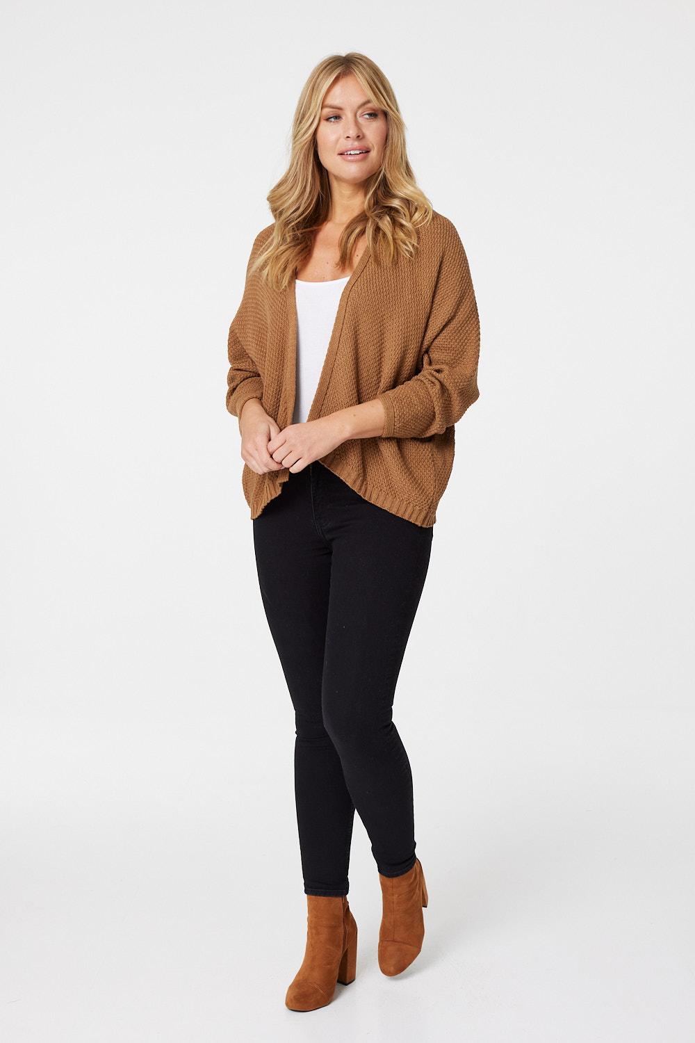 Tan | Open Front Knit Cardigan