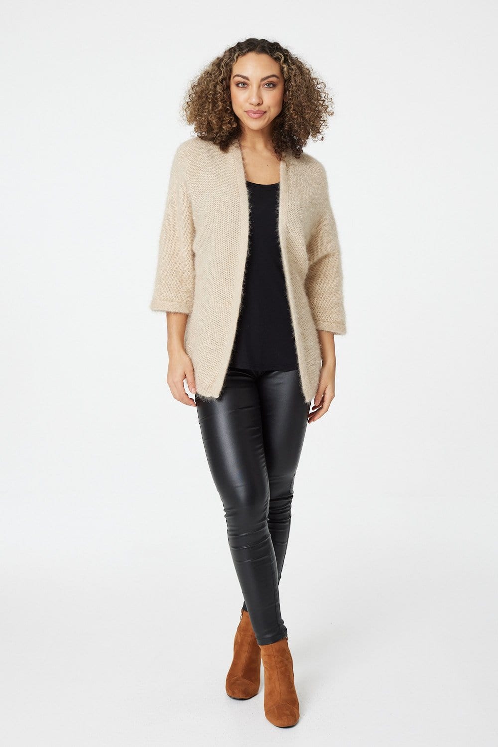 Beige | Knitted 3/4 Sleeve Cardigan
