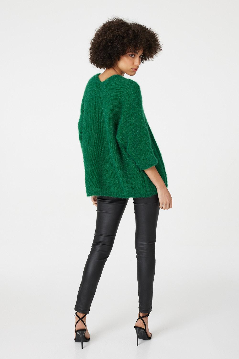 Green | Knitted 3/4 Sleeve Cardigan