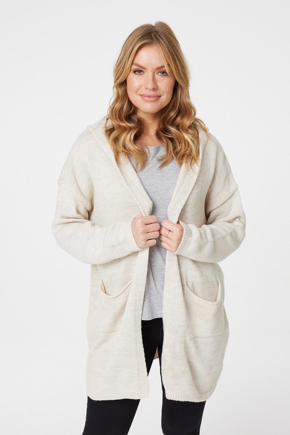 Beige | Star Print Hooded Knit Cardigan