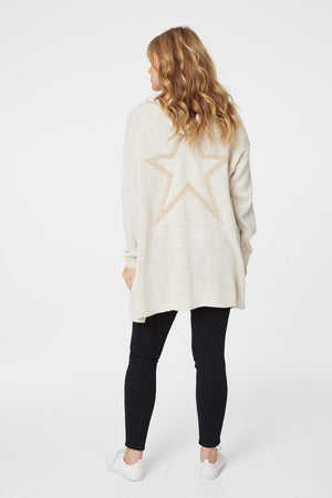 Beige | Star Print Hooded Knit Cardigan