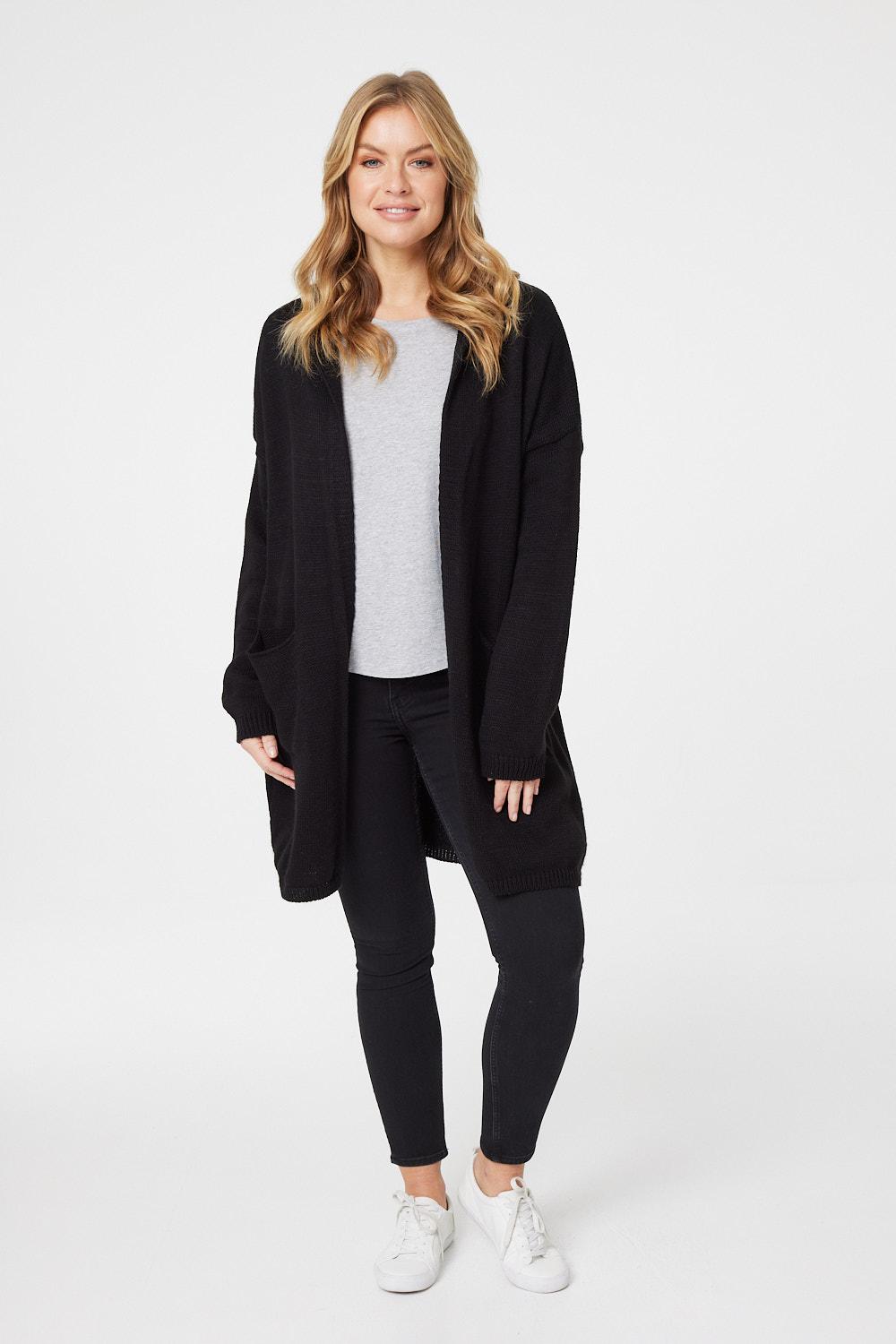 Black | Star Print Hooded Knit Cardigan