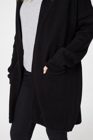 Black | Star Print Hooded Knit Cardigan