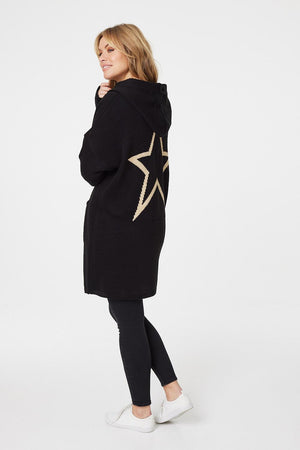 Black | Star Print Hooded Knit Cardigan