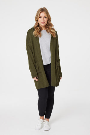 Khaki | Star Print Hooded Knit Cardigan