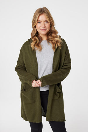 Khaki | Star Print Hooded Knit Cardigan