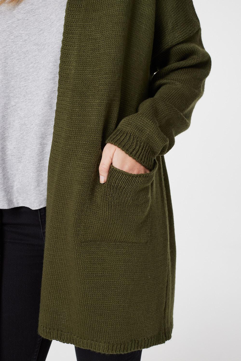 Khaki | Star Print Hooded Knit Cardigan
