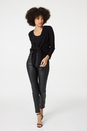 Black | Tie Front Cropped Knit Cardigan