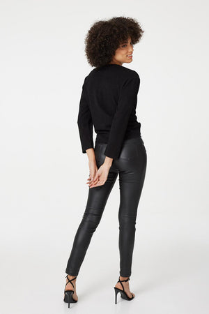 Black | Tie Front Cropped Knit Cardigan