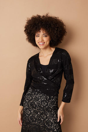 Black | Sequin Tie Front Knit Cardigan