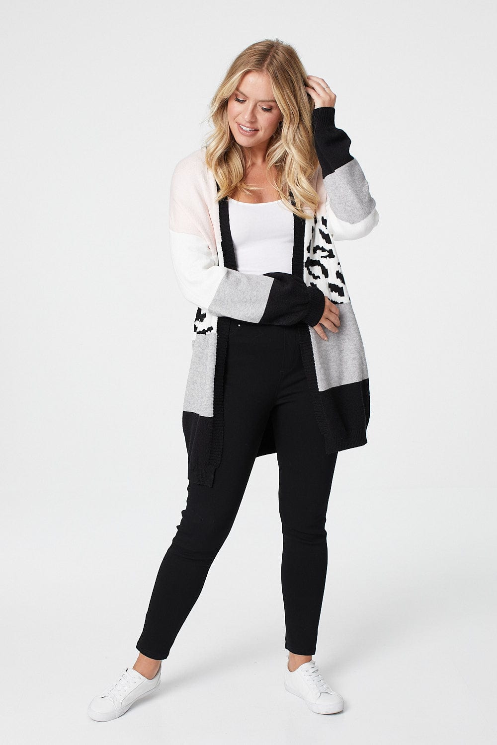 Pink | Animal Print Open Front Cardigan