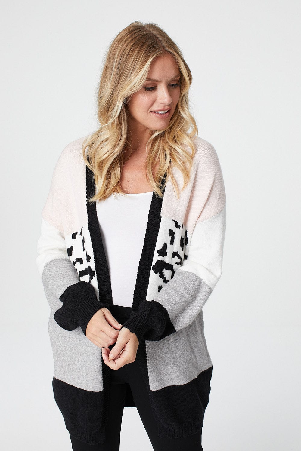 Pink | Animal Print Open Front Cardigan