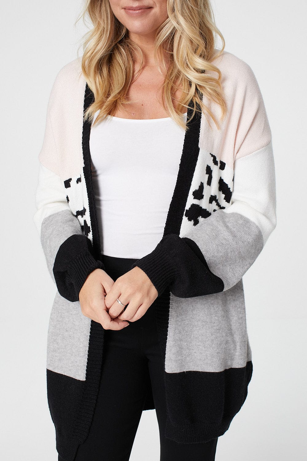 Pink | Animal Print Open Front Cardigan