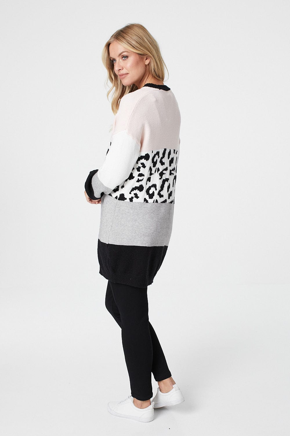 Pink | Animal Print Open Front Cardigan