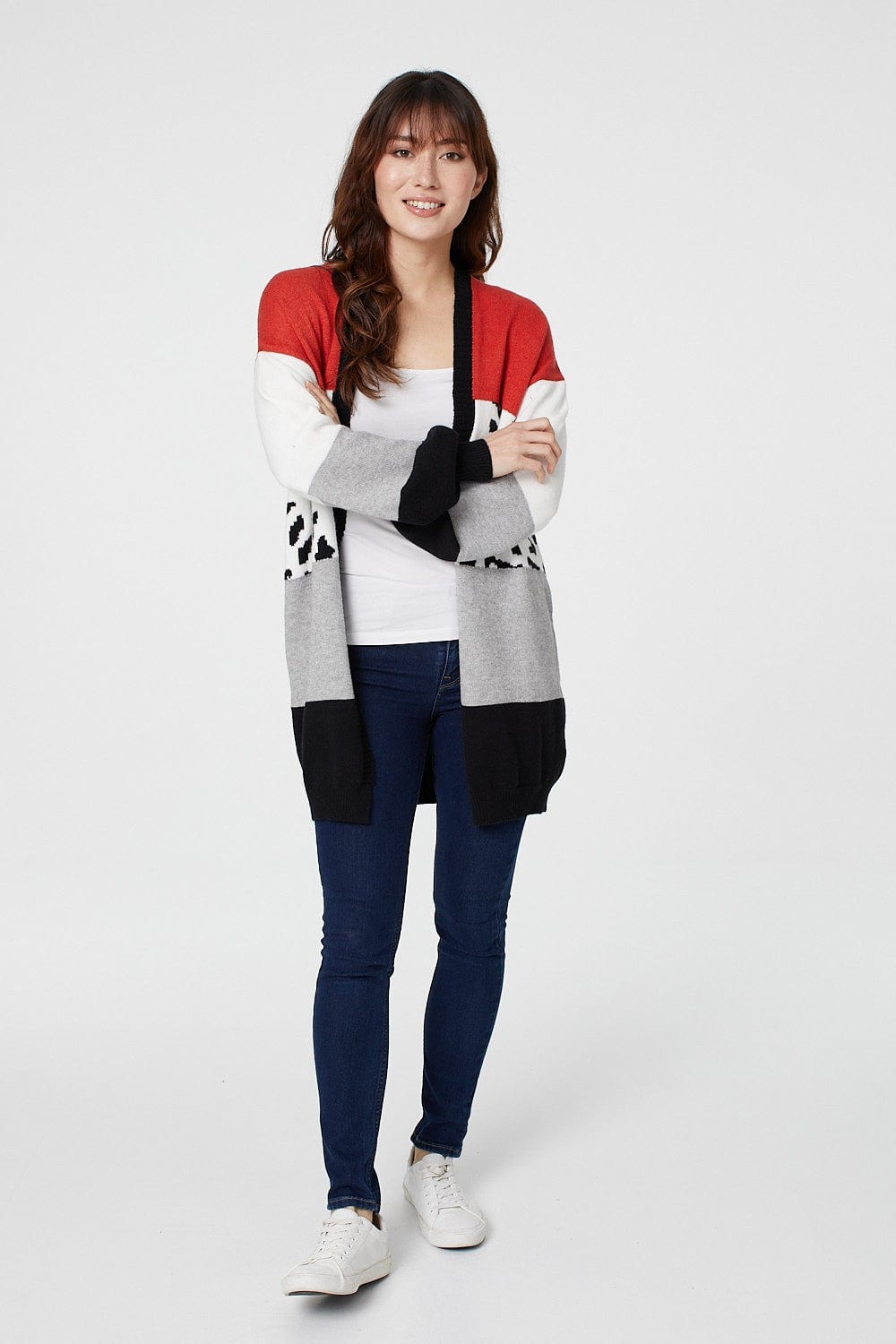 Rust | Animal Print Open Front Cardigan