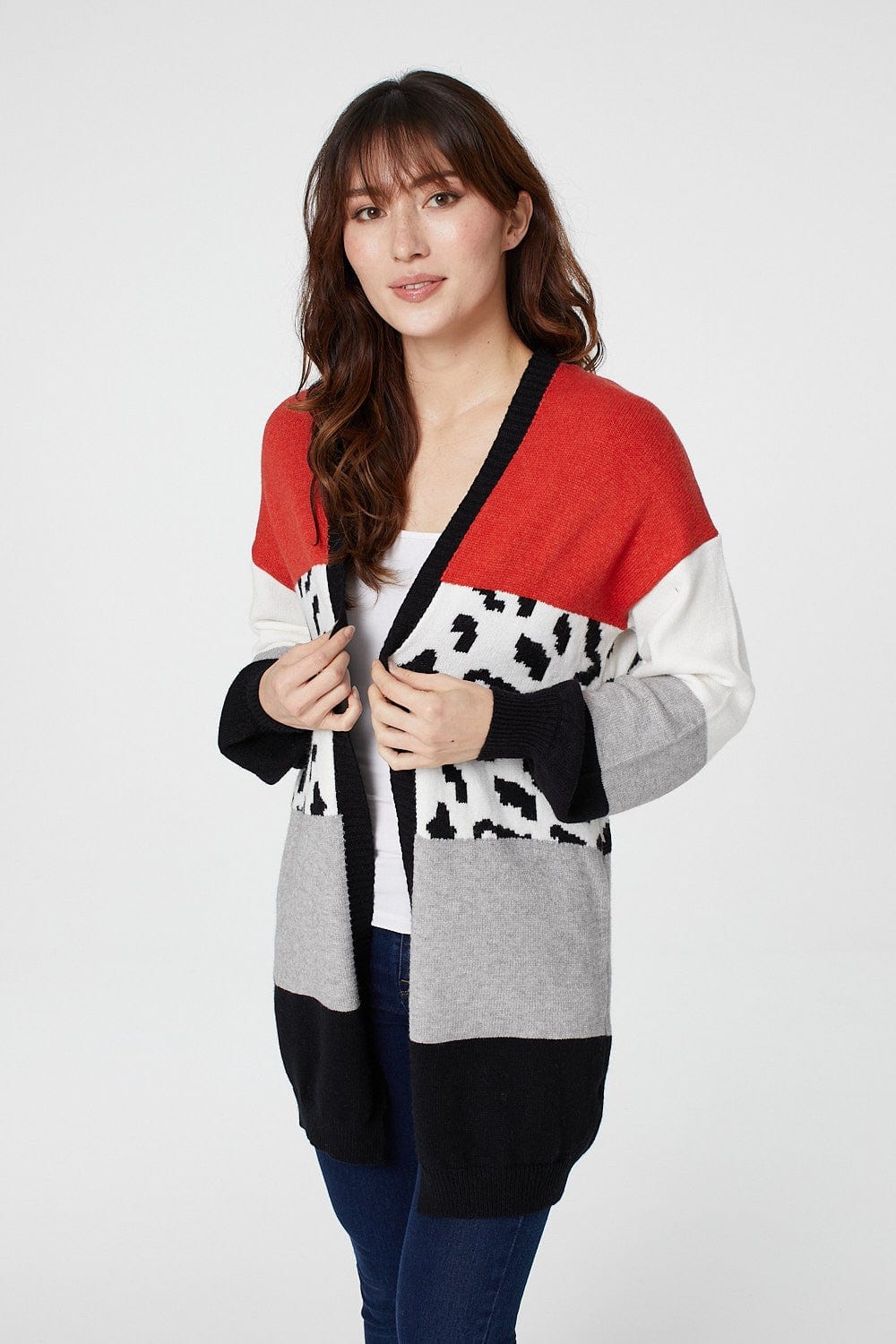 Rust | Animal Print Open Front Cardigan