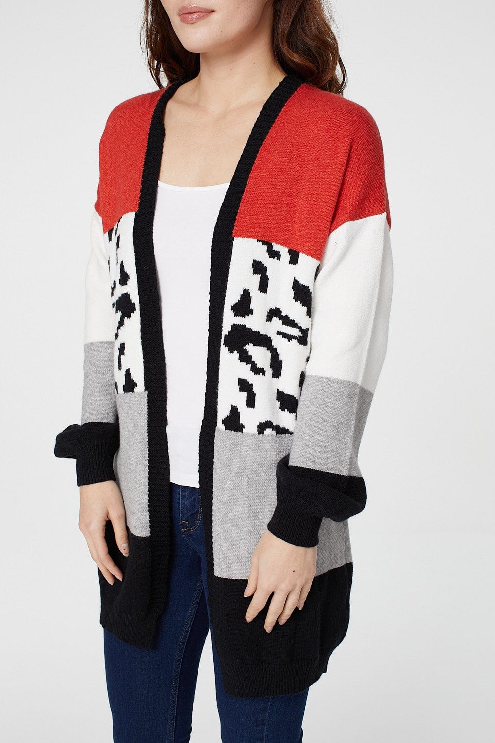 Rust | Animal Print Open Front Cardigan