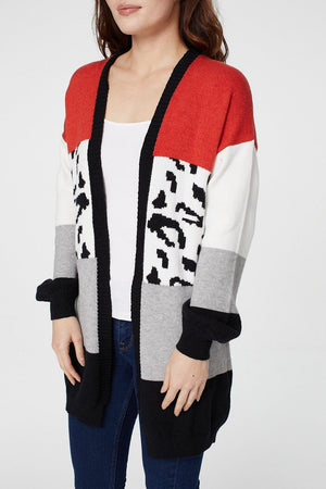 Rust | Animal Print Open Front Cardigan