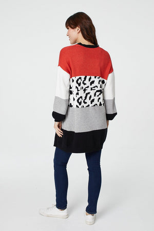 Rust | Animal Print Open Front Cardigan