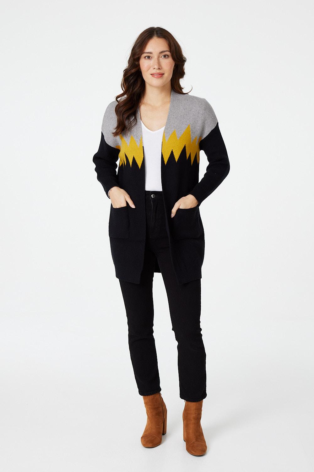 Black | Zig Zag Open Front Cardigan